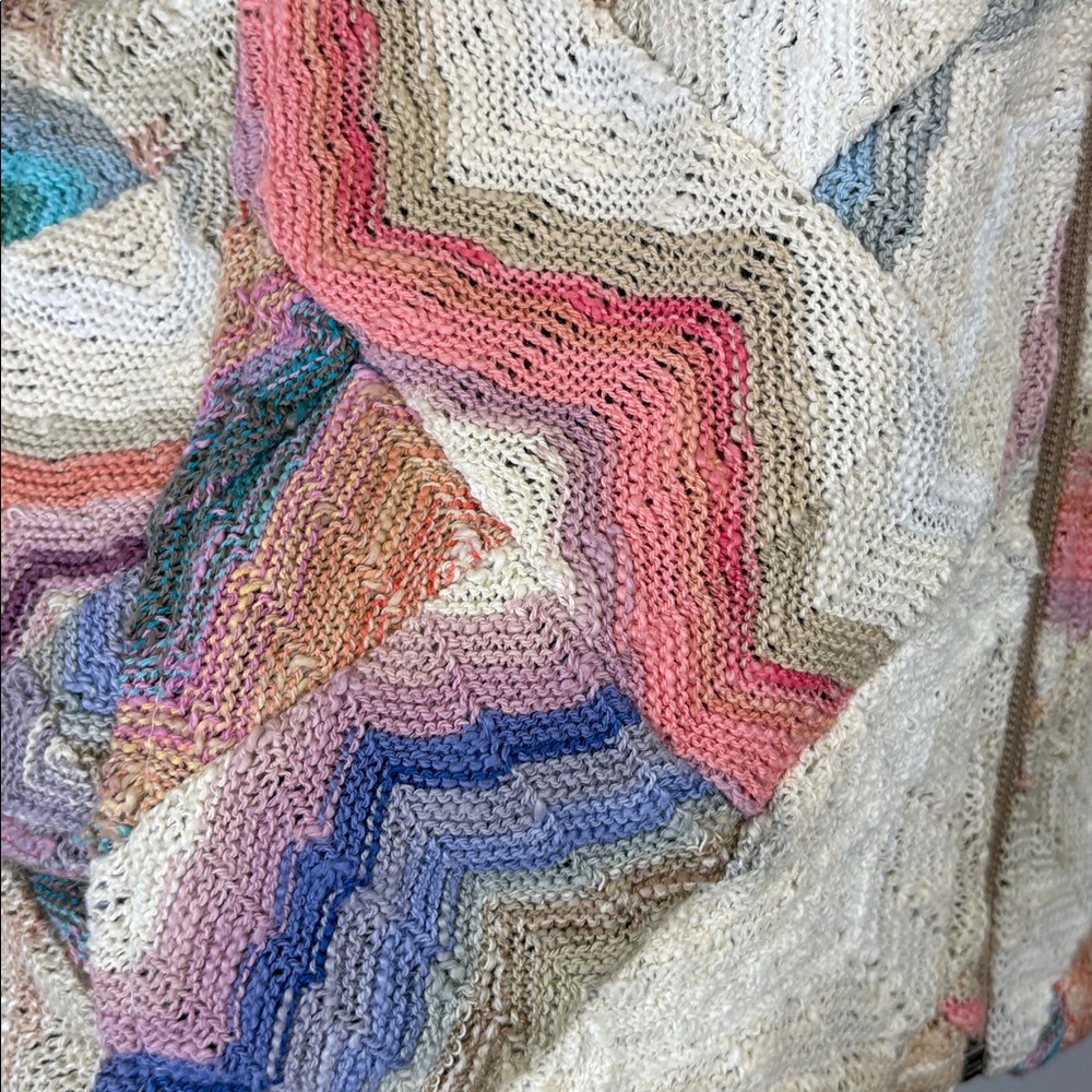Vintage Genoa Sweaters Wool Blend Pastel Zigzag Patterned Jacket Sz large - Picture 6 of 14